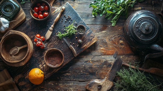 Kuchnia z akcesoriami i składnikami